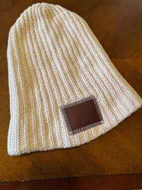Love Your Melon Knit Beanie Cream Ribbed Winter Hat Unisex Neutral Slouchy Cap